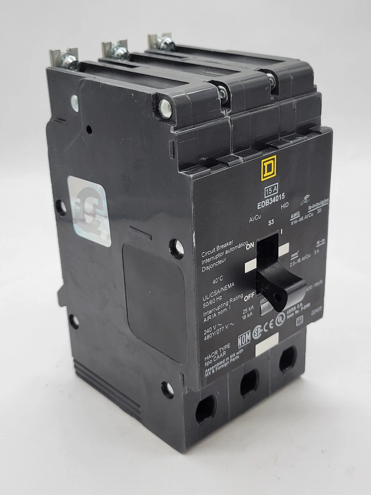 Выключатель автоматический E Frame, 3P, 15 А, D, 18/25 kA, 480 Y/277 V, EDB34015, Schneider Electric